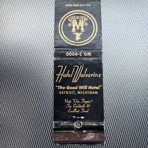 Vintage Matchcover Hotel Wolverine Detroit Michigan